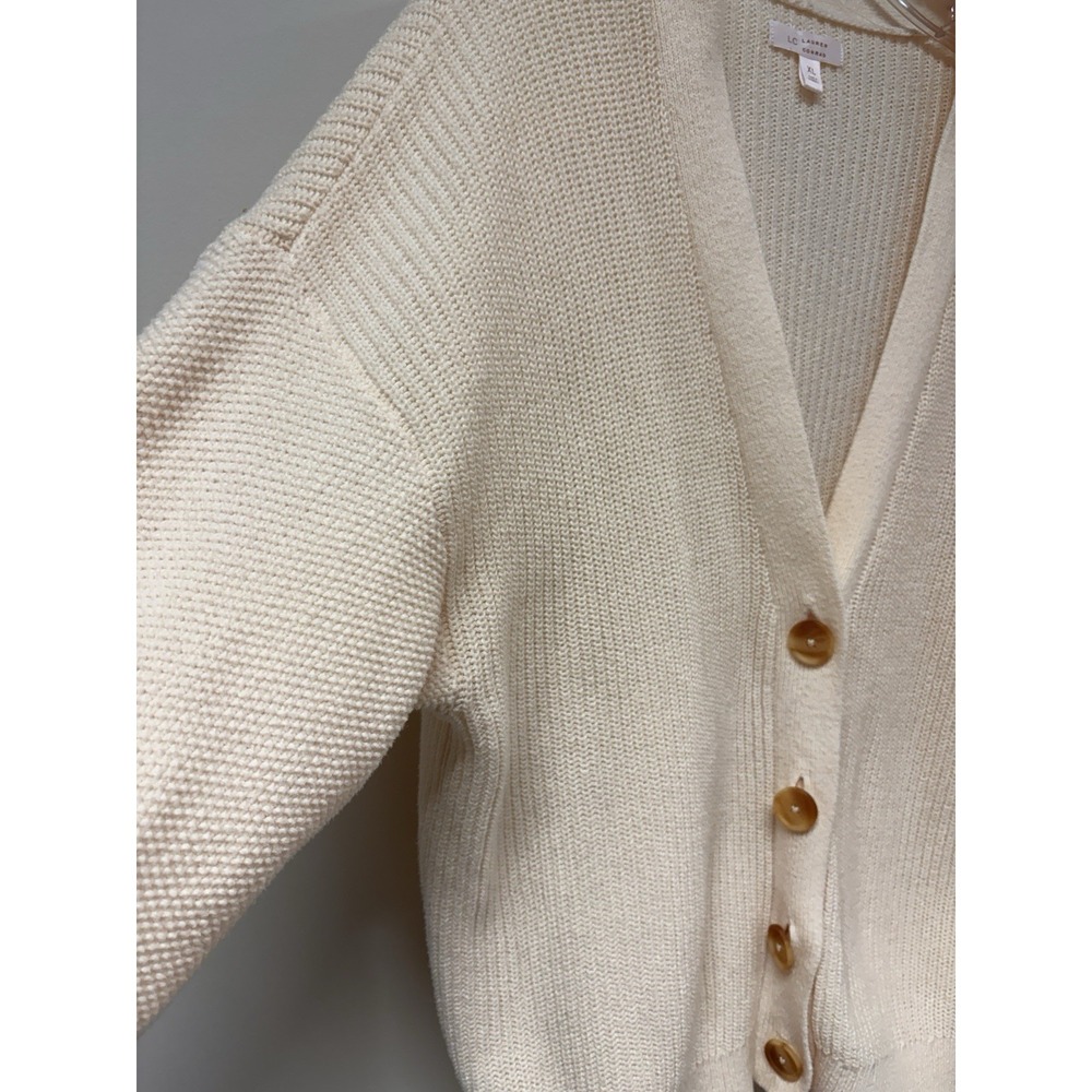 LC Lauren Conrad Women's Textured Cardigan Sweater L - Cream Chunky Knit 90's - Picture 2 of 14